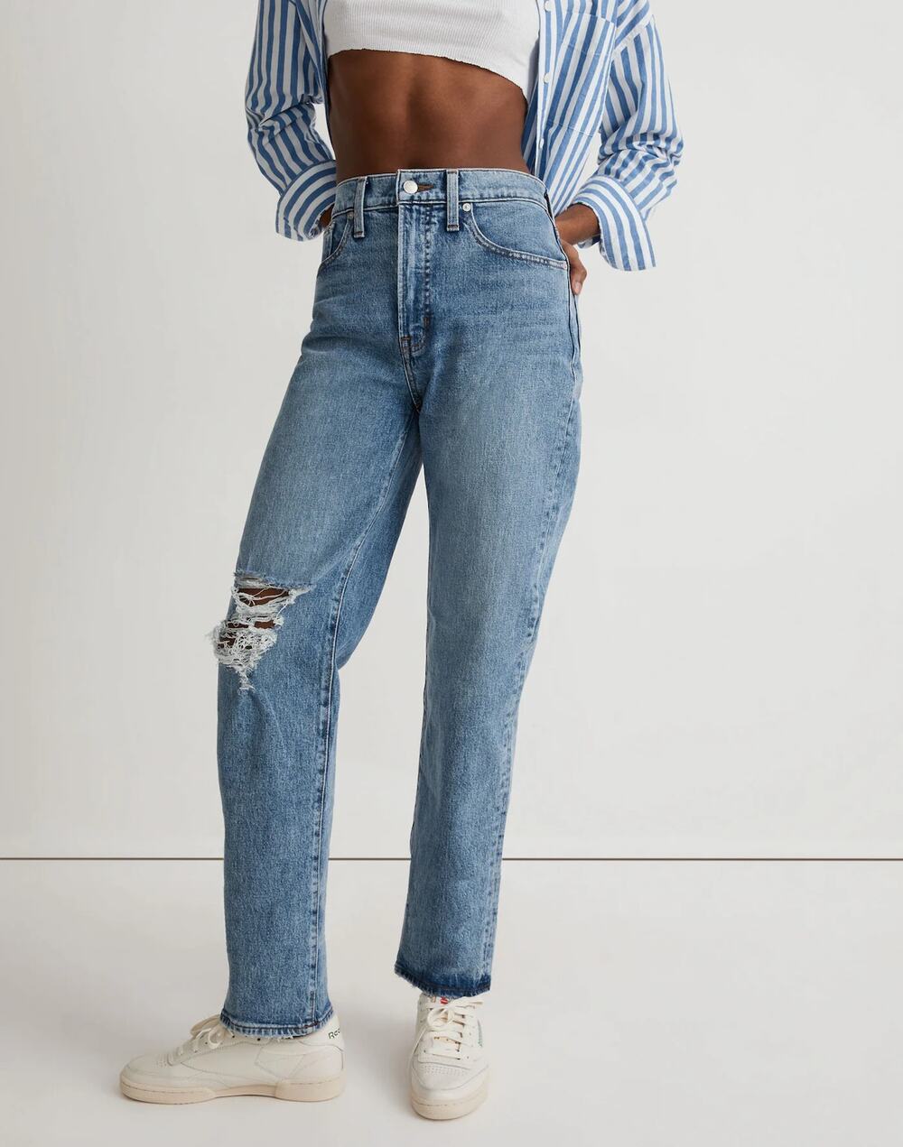 Madewell The Tall Perfect Vintage Straight Jean Sz 27T Kingsbury Wash: Knee-Rip